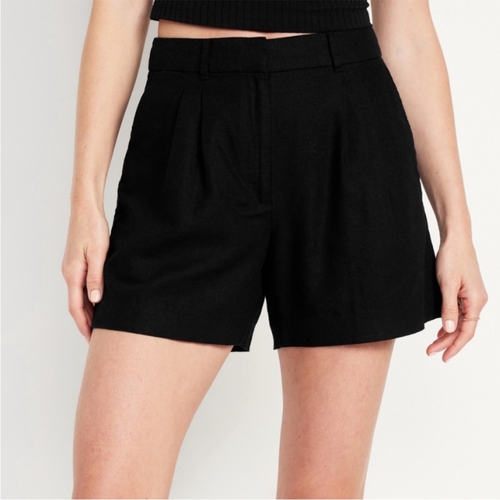Old Navy Taylor High Waist Linen Blend Shorts Black L